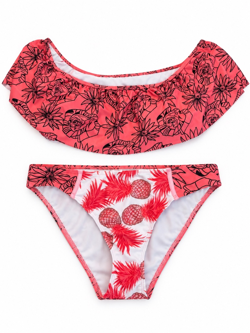 Coral Floral Off Shoulder Bikini Set Size XL – New Without Tags